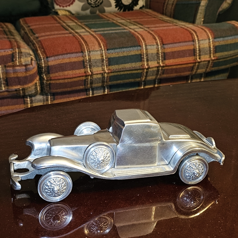 Vintage Polished Aluminum Model Car 9" long